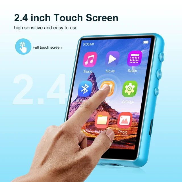 Alt view image 3 of 7 - 64GB MP3 Player with Bluetooth 5.3, 2.4-Inch Full Touch Screen, Portable Lossless Sound Music Player with HD Speaker, MP3 with FM Radio Recording e-Book, Record, Earphone Included-Blue