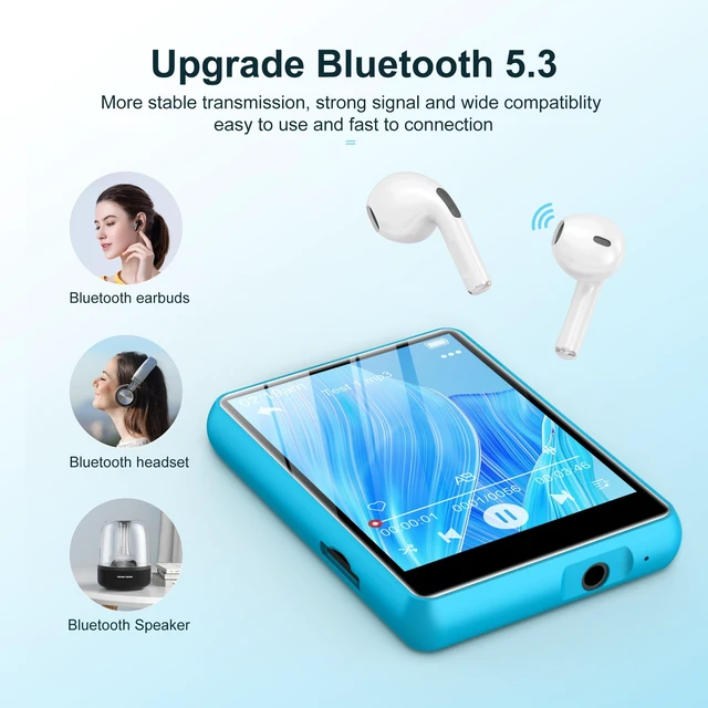 Alt view image 4 of 7 - 64GB MP3 Player with Bluetooth 5.3, 2.4-Inch Full Touch Screen, Portable Lossless Sound Music Player with HD Speaker, MP3 with FM Radio Recording e-Book, Record, Earphone Included-Blue