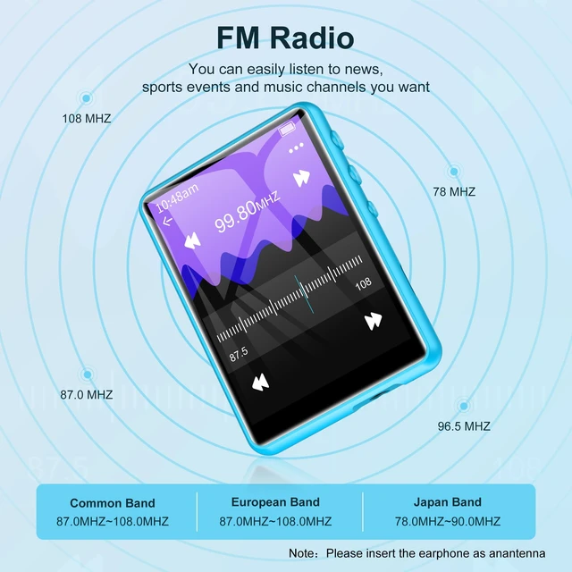 Alt view image 5 of 7 - 64GB MP3 Player with Bluetooth 5.3, 2.4-Inch Full Touch Screen, Portable Lossless Sound Music Player with HD Speaker, MP3 with FM Radio Recording e-Book, Record, Earphone Included-Blue