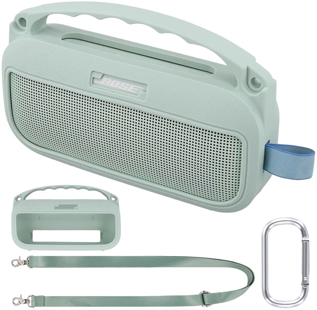 Main image of Soft Silicone Case for Bose SoundLink Flex 2nd Gen, Mint Skin-Friendly Handle, Adjustable Shoulder Strap, Crossbody Carrying, Aluminum Carabiner, Lightweight