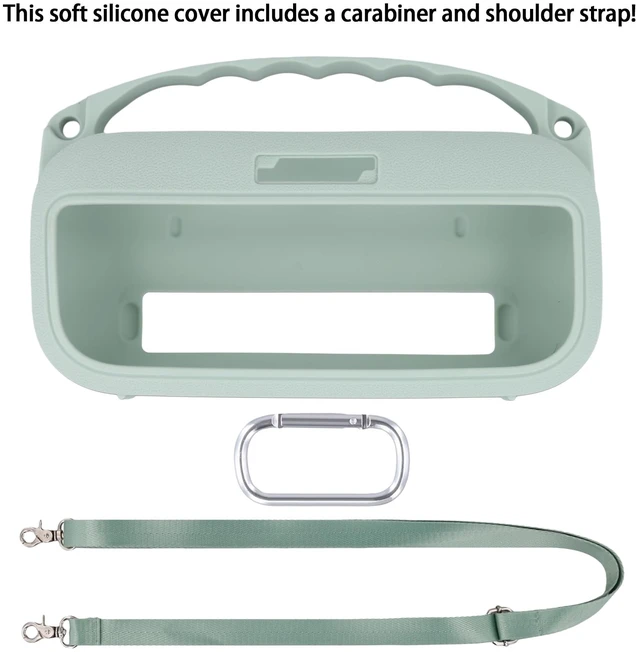Alt view image 2 of 7 - Soft Silicone Case for Bose SoundLink Flex 2nd Gen, Mint Skin-Friendly Handle, Adjustable Shoulder Strap, Crossbody Carrying, Aluminum Carabiner, Lightweight