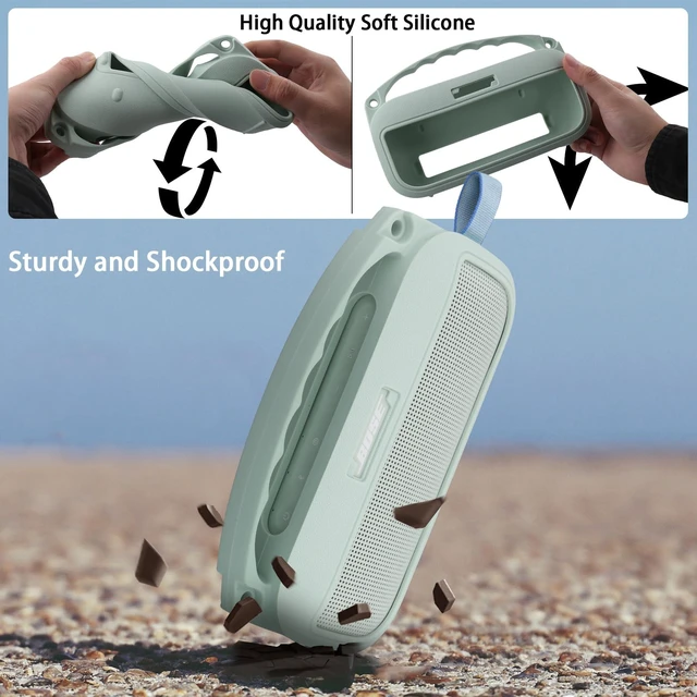 Alt view image 4 of 7 - Soft Silicone Case for Bose SoundLink Flex 2nd Gen, Mint Skin-Friendly Handle, Adjustable Shoulder Strap, Crossbody Carrying, Aluminum Carabiner, Lightweight