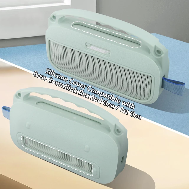 Alt view image 5 of 7 - Soft Silicone Case for Bose SoundLink Flex 2nd Gen, Mint Skin-Friendly Handle, Adjustable Shoulder Strap, Crossbody Carrying, Aluminum Carabiner, Lightweight