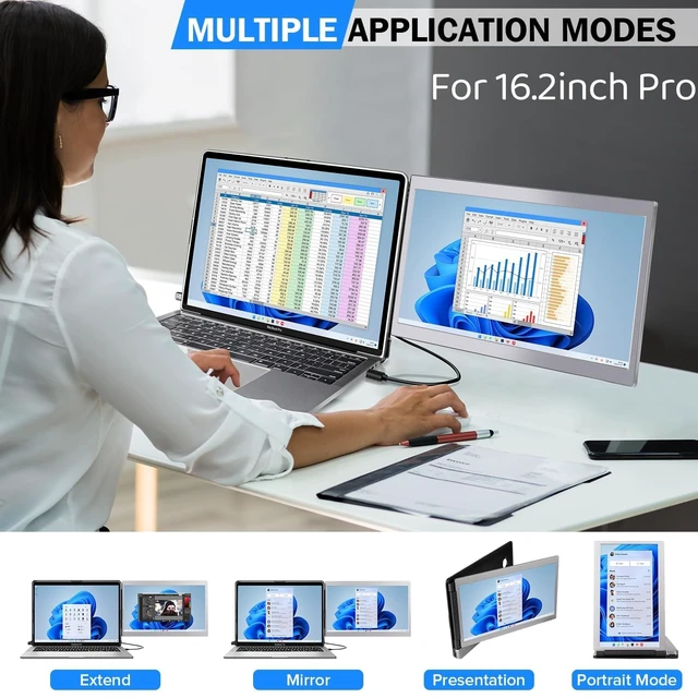 Alt view image 3 of 7 - 14'' Dual Laptop Screen Extender 1080P Portable for 16.2'' MacBook Plug & Play FHD 1080P 14" Screen Extender for 16.2" MacBook Pro M1 / M2 / M3 / M4 / M5 Pro & Max, Dual Portable Monitor