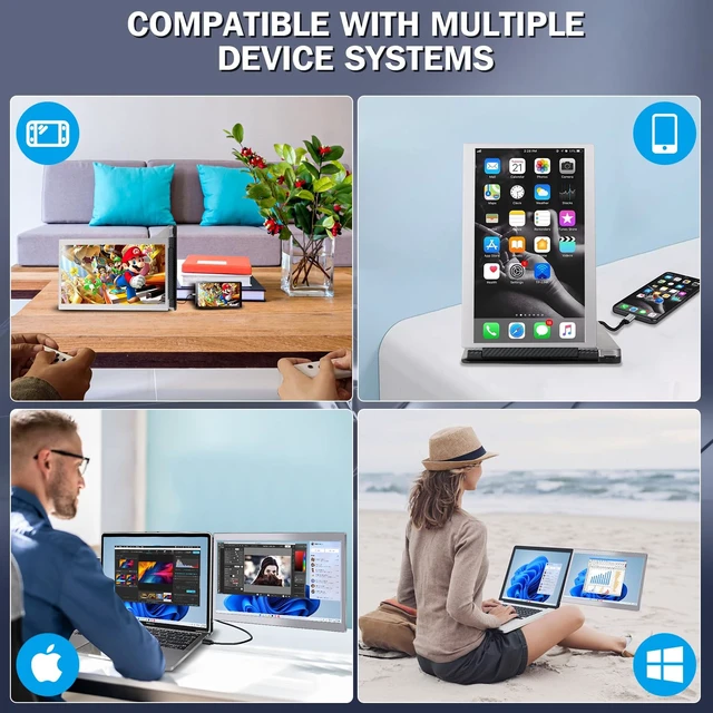 Alt view image 4 of 7 - 14'' Dual Laptop Screen Extender 1080P Portable for 16.2'' MacBook Plug & Play FHD 1080P 14" Screen Extender for 16.2" MacBook Pro M1 / M2 / M3 / M4 / M5 Pro & Max, Dual Portable Monitor