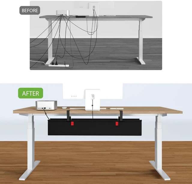 Alt view image 6 of 7 - Large No Drill Under Desk Cable Management Tray 36 in, Black Clamp/Screw Mount, Supports Up to 70lbs, Fabric Wire Management Gaming/PC Cable Raceways, Cord Hiders for Office/Home
