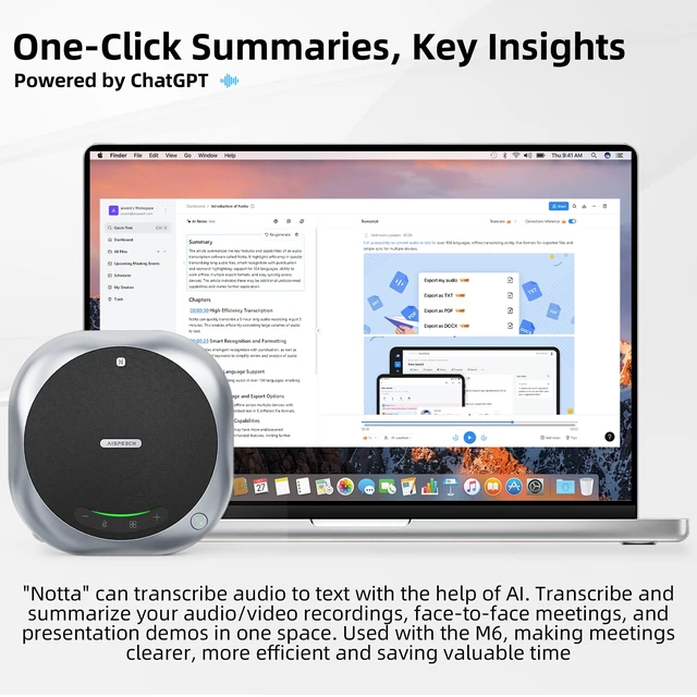 Alt view image 3 of 7 - 6-Mic Conference Speakerphone for Hybrid Meetings, Up to 25 Hours, Black AI noise reduction, 90° focused pickup, 360° voice pickup, 20 ft range, voice/music modes, Bluetooth, NFC, USB, room coverage