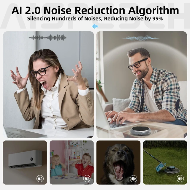 Alt view image 6 of 7 - 6-Mic Conference Speakerphone for Hybrid Meetings, Up to 25 Hours, Black AI noise reduction, 90° focused pickup, 360° voice pickup, 20 ft range, voice/music modes, Bluetooth, NFC, USB, room coverage