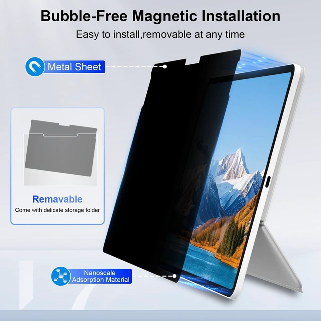 Alt view image 3 of 7 - 13 inch Magnetic Privacy Screen for Microsoft Surface 13 inch (Pro 8/9/10/11/X), Anti Glare Blue Light Scratch Removable Privacy Filter for Surface Pro Screen Protector
