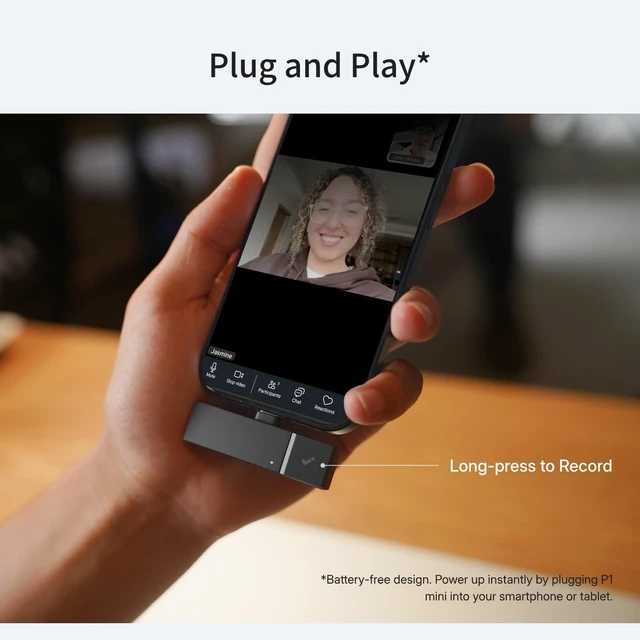 Alt view image 3 of 7 - P1 mini AI Meeting Recorder for Smartphones & Bluetooth Earphones Compact AI recorder with USB-C plug-in. Works with Bluetooth earphones. Free transcription & summaries in 75+ languages