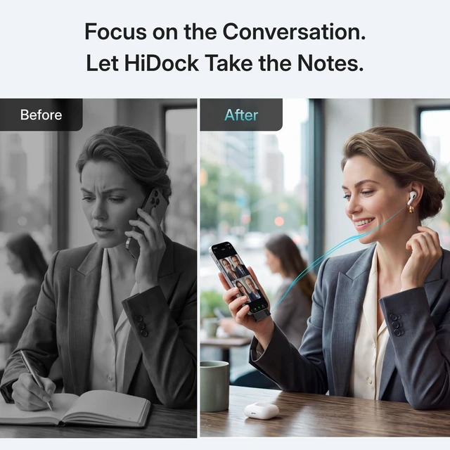 Alt view image 2 of 7 - P1 mini AI Meeting Recorder for Smartphones & Bluetooth Earphones Compact AI recorder with USB-C plug-in. Works with Bluetooth earphones. Free transcription & summaries in 75+ languages