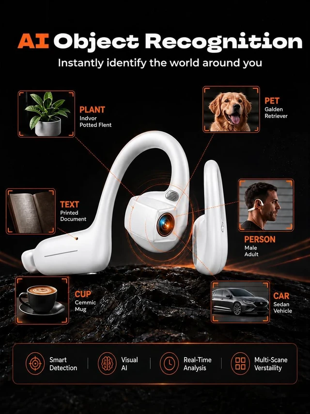 Alt view image 5 of 7 - E12 Bone Conduction Headphones with Camera, Open-Ear Bluetooth Earbuds 1080P Hands-Free POV Video Recording, Smart AI Assistant, Wireless Sports Earphones for Running, Cycling, Work & Travel