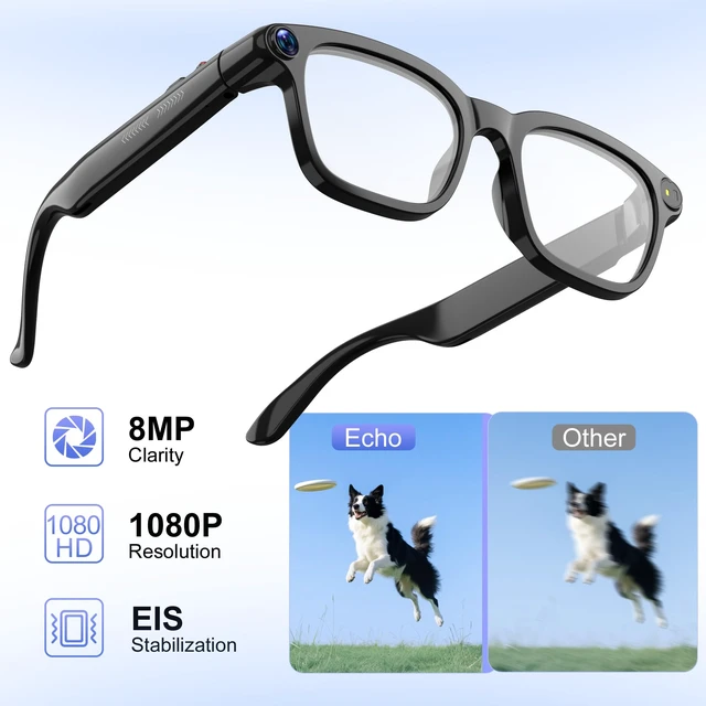 Alt view image 2 of 7 - AI Smart Glasses with Camera,8MP,GPT Assistant,Real-Time Translation Object Recognition,Open-Ear Speakers,Music & Calls,EIS Stabilization,IP65 Water Resistant,Transparent Lenses