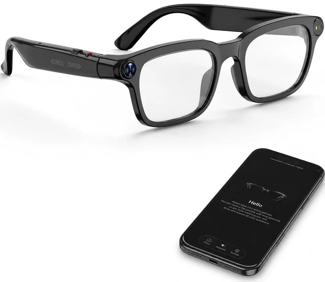 Main image of AI Smart Glasses with Camera,8MP,GPT Assistant,Real-Time Translation Object Recognition,Open-Ear Speakers,Music & Calls,EIS Stabilization,IP65 Water Resistant,Transparent Lenses