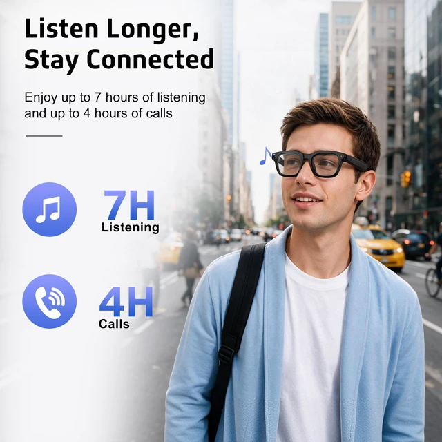 Alt view image 4 of 7 - AI Smart Glasses with Camera,8MP,GPT Assistant,Real-Time Translation Object Recognition,Open-Ear Speakers,Music & Calls,EIS Stabilization,IP65 Water Resistant,Transparent Lenses
