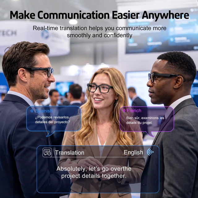 Alt view image 5 of 7 - AI Smart Glasses with Camera,8MP,GPT Assistant,Real-Time Translation Object Recognition,Open-Ear Speakers,Music & Calls,EIS Stabilization,IP65 Water Resistant,Transparent Lenses