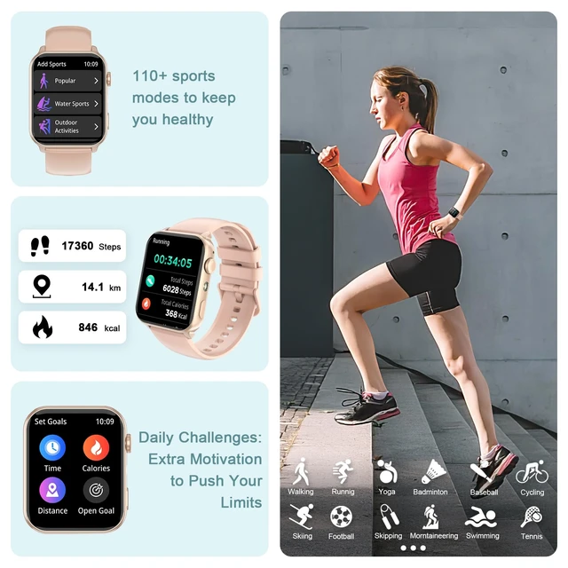 Alt view image 3 of 7 - Smart Watch for Men Women, 1.91" HD Fitness Tracker with Bluetooth Calls, 32 FT Waterproof, 24/7 Heart Rate/Sleep Monitor, 120+ Sport Modes, Pedometer, Calories, Smartwatch for Android iOSPink