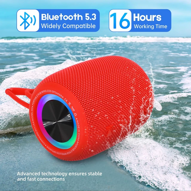 Alt view image 4 of 7 - Portable Bluetooth Speaker, 20W Bass & IPX6 Waterproof Wireless Speaker 16H Playtime, BT5.3 Small Speaker with Multi LED Light Supports USB, FM Radio, AUX/TF Card for Home, Cycling, Outdoor, Beach