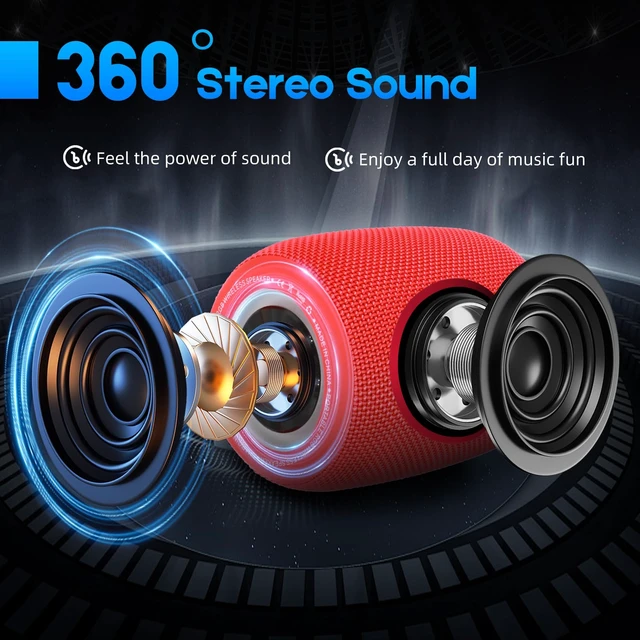 Alt view image 2 of 7 - Portable Bluetooth Speaker, 20W Bass & IPX6 Waterproof Wireless Speaker 16H Playtime, BT5.3 Small Speaker with Multi LED Light Supports USB, FM Radio, AUX/TF Card for Home, Cycling, Outdoor, Beach