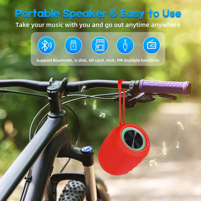 Alt view image 6 of 7 - Portable Bluetooth Speaker, 20W Bass & IPX6 Waterproof Wireless Speaker 16H Playtime, BT5.3 Small Speaker with Multi LED Light Supports USB, FM Radio, AUX/TF Card for Home, Cycling, Outdoor, Beach