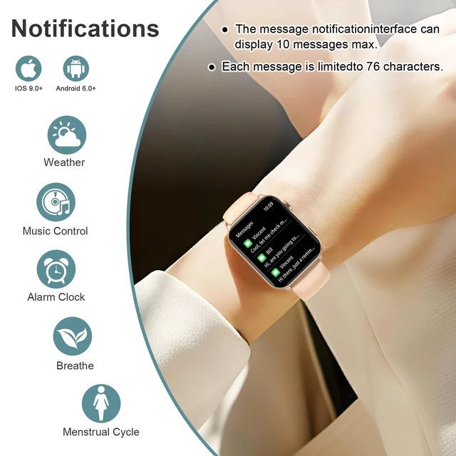 Alt view image 5 of 7 - Smart Watch for Men Women, 1.91" HD Fitness Tracker with Bluetooth Calls, 32 FT Waterproof, 24/7 Heart Rate/Sleep Monitor, 120+ Sport Modes, Pedometer, Calories, Smartwatch for Android iOSPink