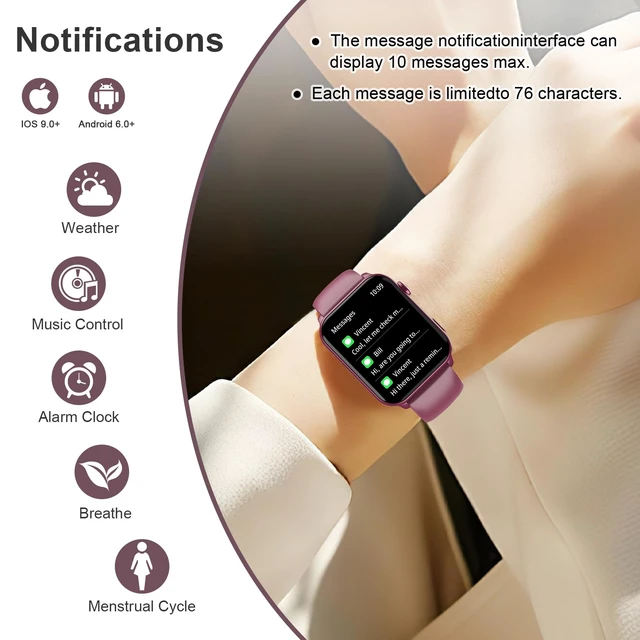 Alt view image 5 of 7 - Smart Watch for Men Women, 1.91" HD Fitness Tracker with Bluetooth Calls, 32 FT Waterproof, 24/7 Heart Rate/Sleep Monitor, 120+ Sport Modes, Pedometer, Calories, Smartwatch for Android iOS (Purple)