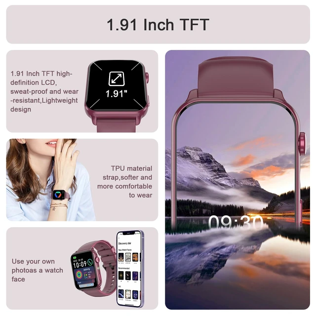 Alt view image 2 of 7 - Smart Watch for Men Women, 1.91" HD Fitness Tracker with Bluetooth Calls, 32 FT Waterproof, 24/7 Heart Rate/Sleep Monitor, 120+ Sport Modes, Pedometer, Calories, Smartwatch for Android iOS (Purple)