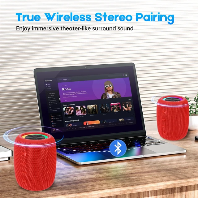 Alt view image 7 of 7 - Portable Bluetooth Speaker, 20W Bass & IPX6 Waterproof Wireless Speaker 16H Playtime, BT5.3 Small Speaker with Multi LED Light Supports USB, FM Radio, AUX/TF Card for Home, Cycling, Outdoor, Beach