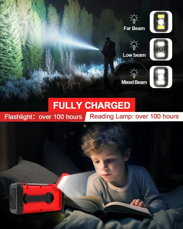 Alt view image 5 of 7 - Emergency Crank Radio, 20000mAh Solar Hand Crank Weather Radio NOAA/AM/FM 74000mWh Battery Powered Radio with Cell Phone Charger, Reading Lamp, Flashlight & SOS for Emergencies/Home (Red)