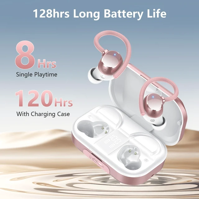 Alt view image 2 of 7 - Wireless Earbuds for iOS Android, Bluetooth 5.4 Sport Headphones, 128H Playtime Over Ear Buds for Small Ear, Stereo Deep Bass, Sport Wireless Bluetooth Earphones, IPX7 Waterproof Running Headphones