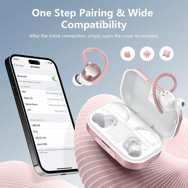Alt view image 4 of 7 - Wireless Earbuds for iOS Android, Bluetooth 5.4 Sport Headphones, 128H Playtime Over Ear Buds for Small Ear, Stereo Deep Bass, Sport Wireless Bluetooth Earphones, IPX7 Waterproof Running Headphones