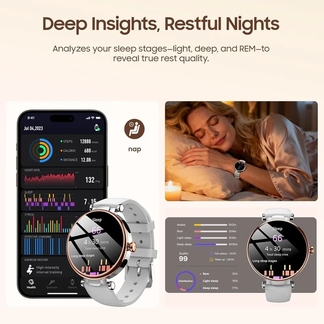 Alt view image 6 of 7 - S8 AMOLED Smart Watch for Women Men, 3ATM Waterproof Fitness Tracker Heart Rate Monitor, Sleep & Stress Tracking, 100+ Sport Modes, Bluetooth Call Smartwatch Long Battery for Android iOS
