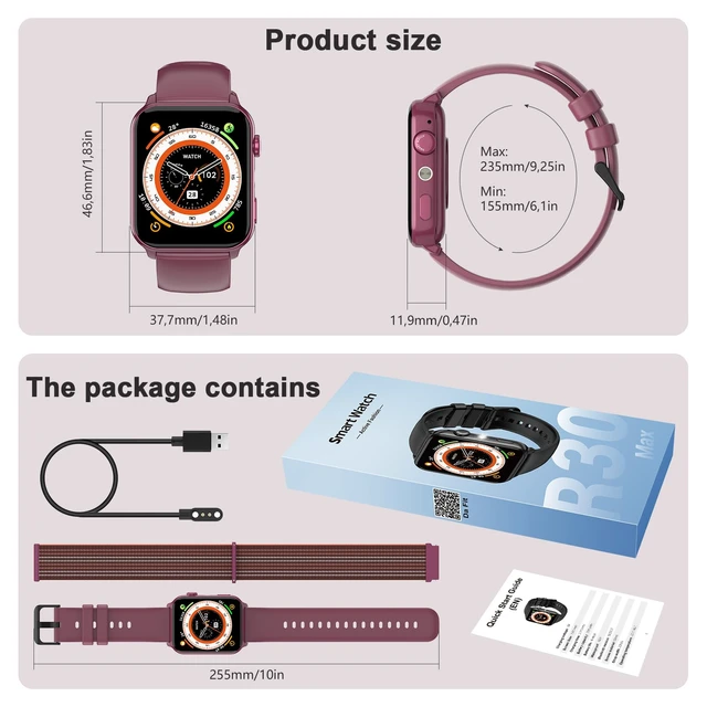 Alt view image 7 of 7 - Smart Watch for Men Women, 1.91" HD Fitness Tracker with Bluetooth Calls, 32 FT Waterproof, 24/7 Heart Rate/Sleep Monitor, 120+ Sport Modes, Pedometer, Calories, Smartwatch for Android iOS (Purple)