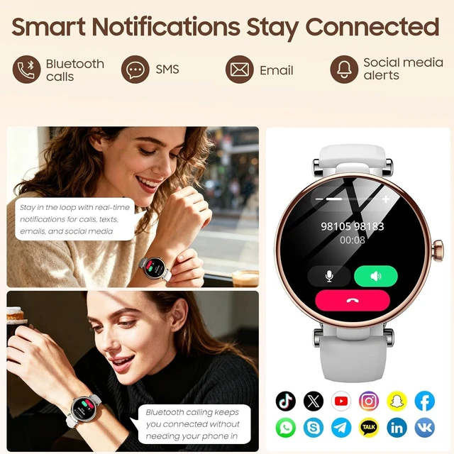 Alt view image 4 of 7 - S8 AMOLED Smart Watch for Women Men, 3ATM Waterproof Fitness Tracker Heart Rate Monitor, Sleep & Stress Tracking, 100+ Sport Modes, Bluetooth Call Smartwatch Long Battery for Android iOS