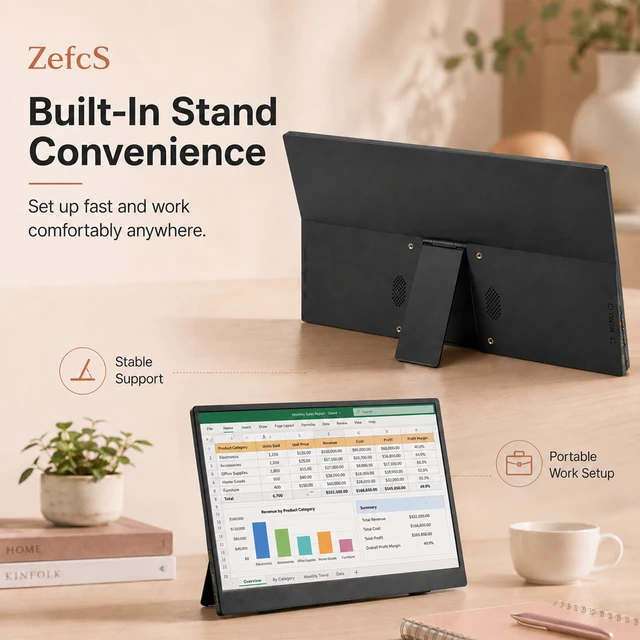 Alt view image 6 of 7 - 14 Inch Portable Monitor 1920x1200 IPS 16:10 Laptop Screen Extender, HDR FreeSync USB-C HDMI External Travel Monitor with Smart Cover & Dual Speakers for Mac PC PS5 Xbox Switch