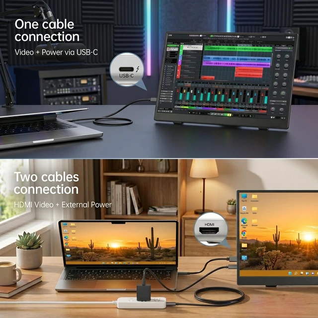 Alt view image 7 of 7 - 14 Inch Portable Monitor 1920x1200 IPS 16:10 Laptop Screen Extender, HDR FreeSync USB-C HDMI External Travel Monitor with Smart Cover & Dual Speakers for Mac PC PS5 Xbox Switch