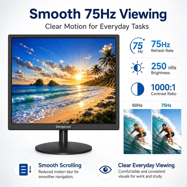Alt view image 2 of 7 - 19" Monitor Square Monitor 1280 X 1024 with 45% sRGB Color Correction and 5:4 Aspect Ratio, 75 Hz, VESA Mountable, VGA, HDMI, TN Panel