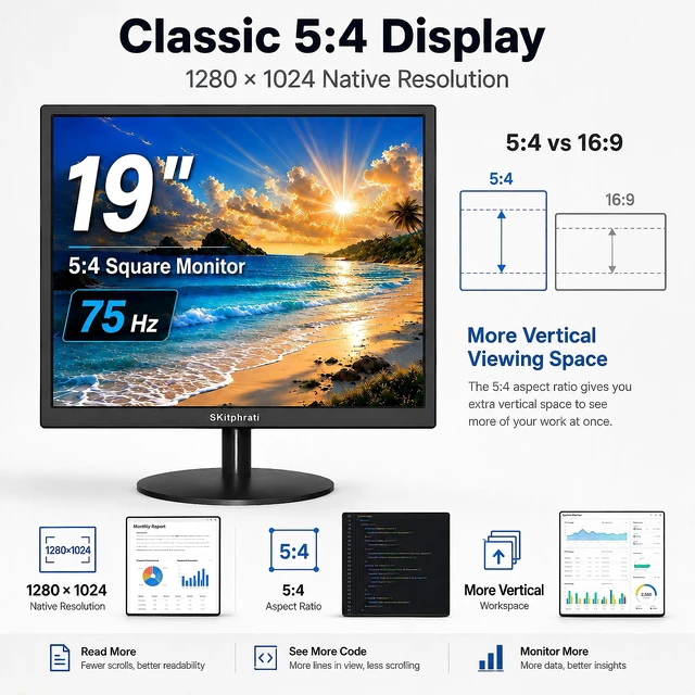 Alt view image 4 of 7 - 19" Monitor Square Monitor 1280 X 1024 with 45% sRGB Color Correction and 5:4 Aspect Ratio, 75 Hz, VESA Mountable, VGA, HDMI, TN Panel
