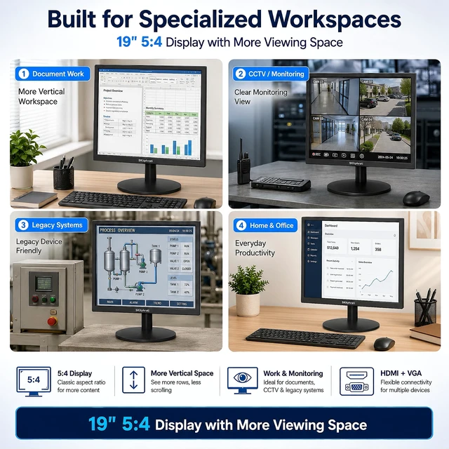 Alt view image 3 of 7 - 19" Monitor Square Monitor 1280 X 1024 with 45% sRGB Color Correction and 5:4 Aspect Ratio, 75 Hz, VESA Mountable, VGA, HDMI, TN Panel