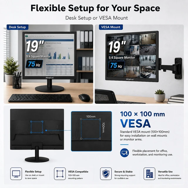 Alt view image 5 of 7 - 19" Monitor Square Monitor 1280 X 1024 with 45% sRGB Color Correction and 5:4 Aspect Ratio, 75 Hz, VESA Mountable, VGA, HDMI, TN Panel