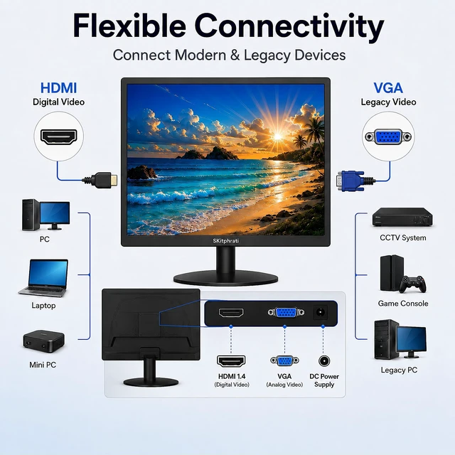 Alt view image 6 of 7 - 19" Monitor Square Monitor 1280 X 1024 with 45% sRGB Color Correction and 5:4 Aspect Ratio, 75 Hz, VESA Mountable, VGA, HDMI, TN Panel