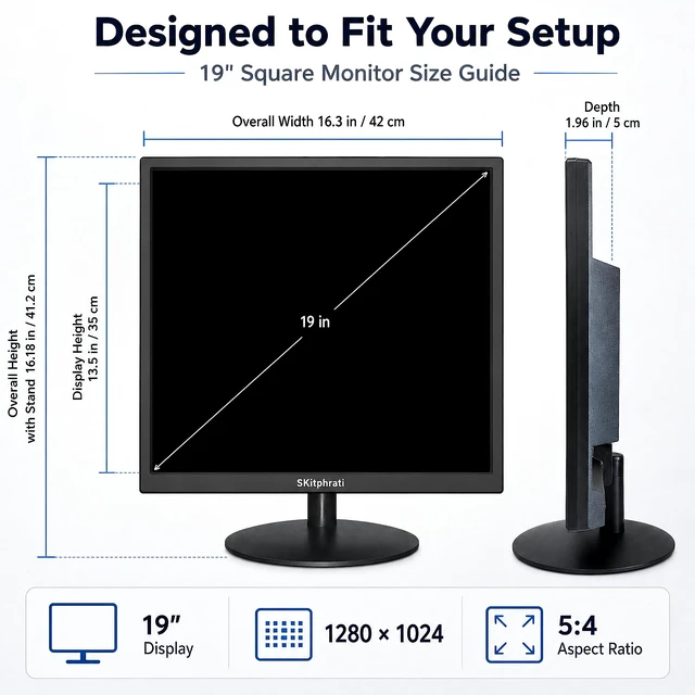 Alt view image 7 of 7 - 19" Monitor Square Monitor 1280 X 1024 with 45% sRGB Color Correction and 5:4 Aspect Ratio, 75 Hz, VESA Mountable, VGA, HDMI, TN Panel