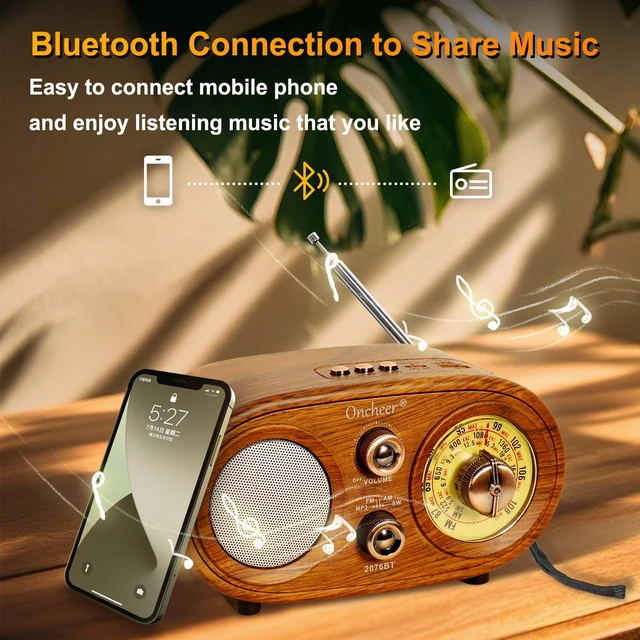 Alt view image 4 of 6 - Portable Retro Vintage Bluetooth Speaker Radio, FM/AM/SW 3 Band, Adjustable Antenna, Battery Powered, Support TF Card, USB Playing Music, Home Decor Gifts for Friends Family -Brown Color