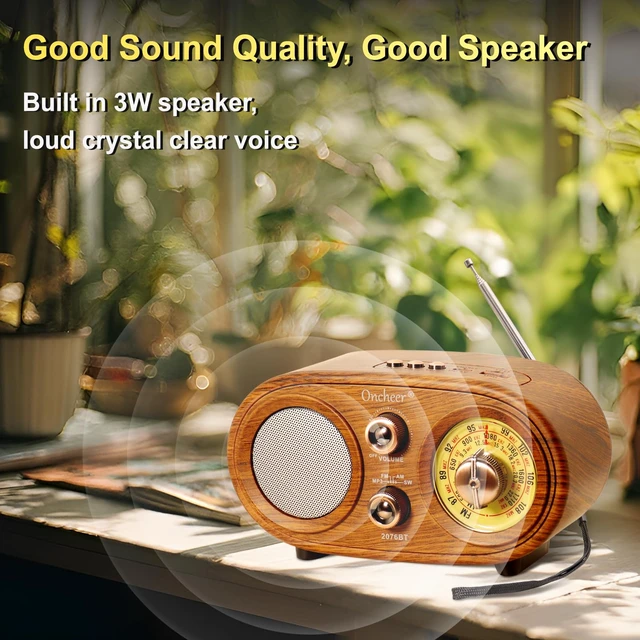 Alt view image 2 of 6 - Portable Retro Vintage Bluetooth Speaker Radio, FM/AM/SW 3 Band, Adjustable Antenna, Battery Powered, Support TF Card, USB Playing Music, Home Decor Gifts for Friends Family -Brown Color