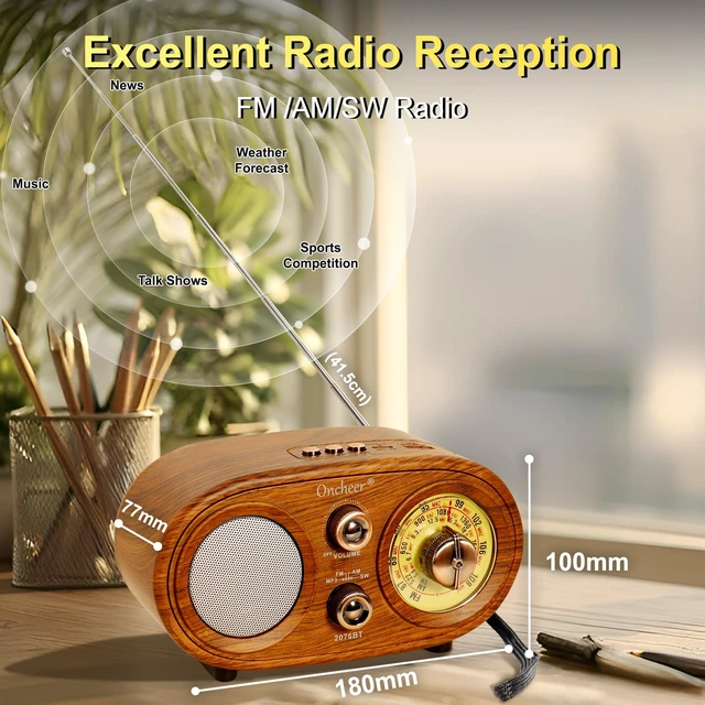 Alt view image 5 of 6 - Portable Retro Vintage Bluetooth Speaker Radio, FM/AM/SW 3 Band, Adjustable Antenna, Battery Powered, Support TF Card, USB Playing Music, Home Decor Gifts for Friends Family -Brown Color