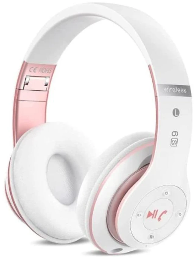 Alt view image 4 of 7 - Bluetooth Headphones Over Ear, 6S Foldable Wireless Headphones with 6 EQ Modes, 40 Hours Playtime HiFi Stereo Headset with Mic, Soft Ear Pads, TF/FM for Cellphone/PC/Home (White & Rose Gold)