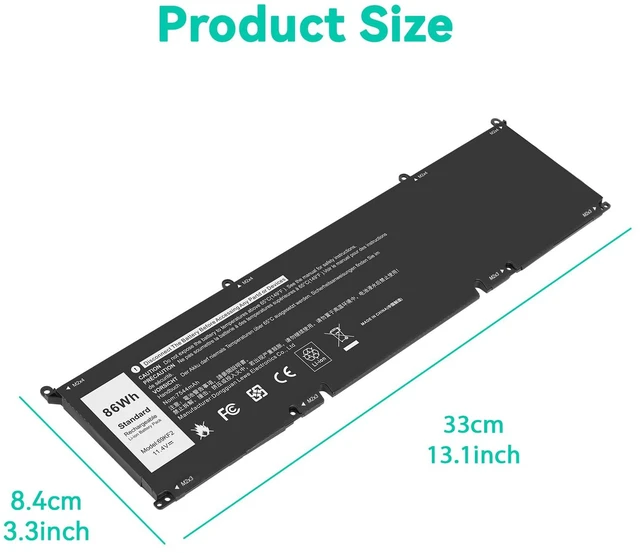 Alt view image 2 of 7 - 86Wh 69KF2 M59JH 8FCTC 70N2F Battery for Dell XPS 15 9500 9510 9520 Precision 5550 5560 5570 7510 M15 M17 R3 R4,G15 5510 5511 5515 5520 5521,G7 7500,Inspiron 7510 7610 P87F P91F P45E p100f