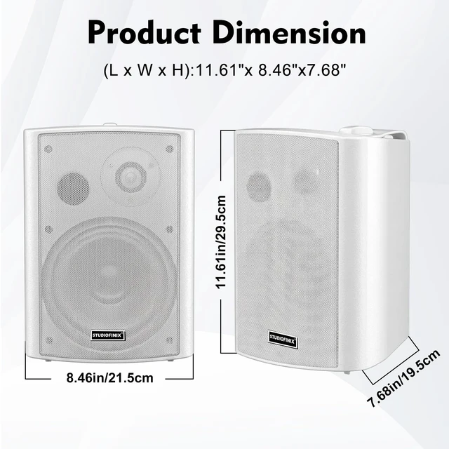 Alt view image 7 of 7 - 6.5 Inch 400W Indoor/Outdoor Bluetooth 5.1 Waterproof Wall-Mounted Speakers, Wireless Multi-Speaker Sync with IR Remote, for Patio, Garage, Home, Backyard(601BLE,White,Pair)