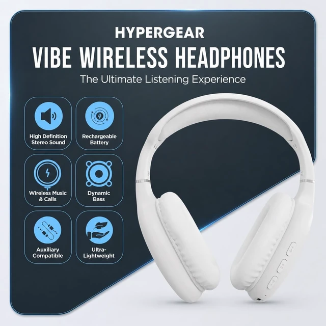 Alt view image 2 of 7 - Over-Ear Headphones - Wireless Bluetooth Headphones with Noise Isolation, Built-in Mic, Soft Memory Foam Cups for All-Day Comfort, White