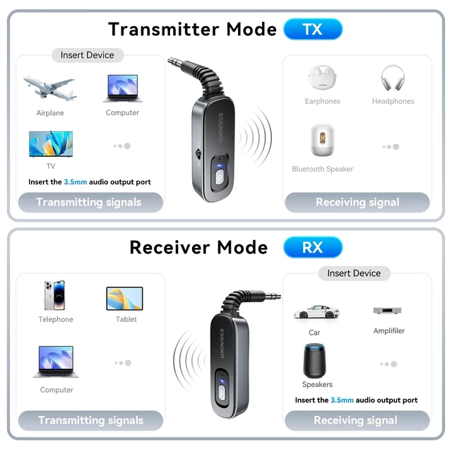 Alt view image 6 of 6 - Bluetooth Receiver for Car, Noise Cancelling 3.5mm AUX Bluetooth Car Adapter, Wireless Audio Receiver Transmitter for Home Stereo/Wired Headphones Airplane, Gold